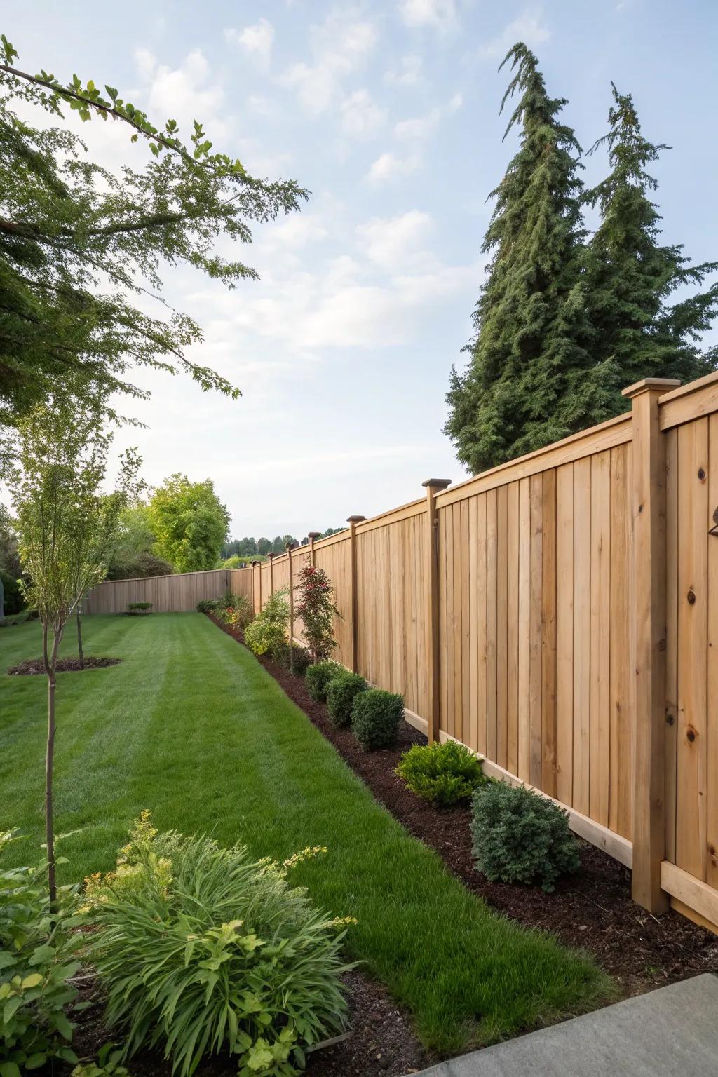 Cedar privacy fences offer secluded, peaceful outdoor spaces.