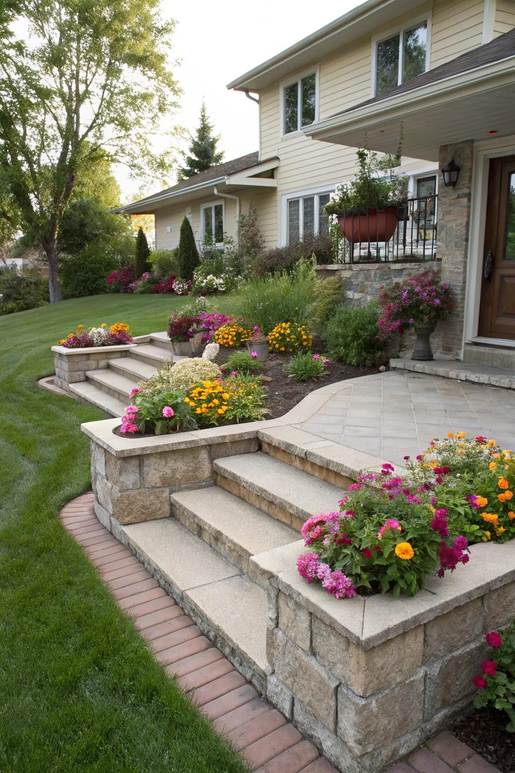 Planter steps add a splash of color and life to your entrance.