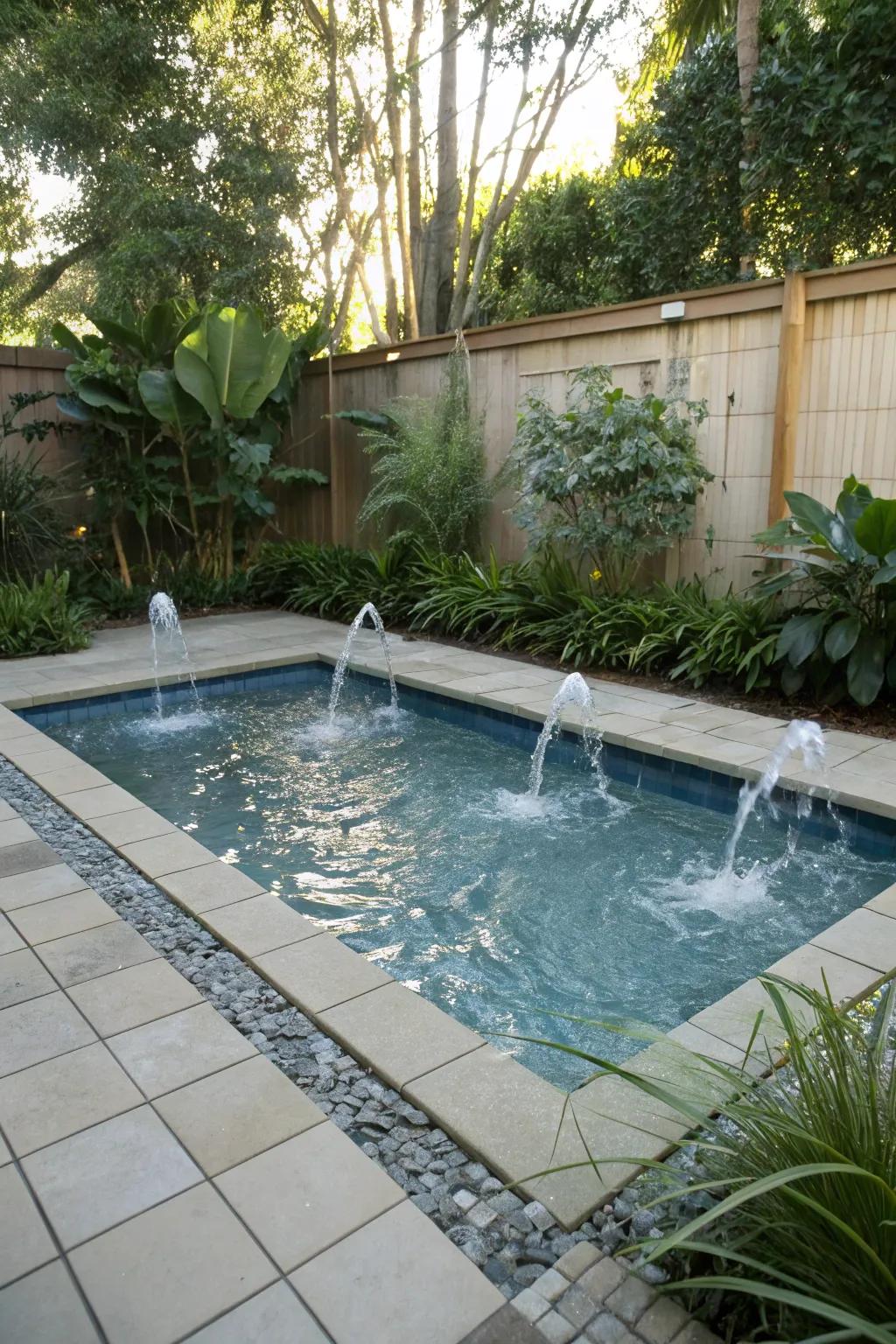A small pool with entertaining bubbler features.