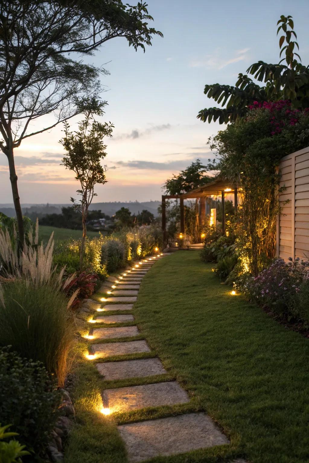 A magical pathway illuminated by solar lights.