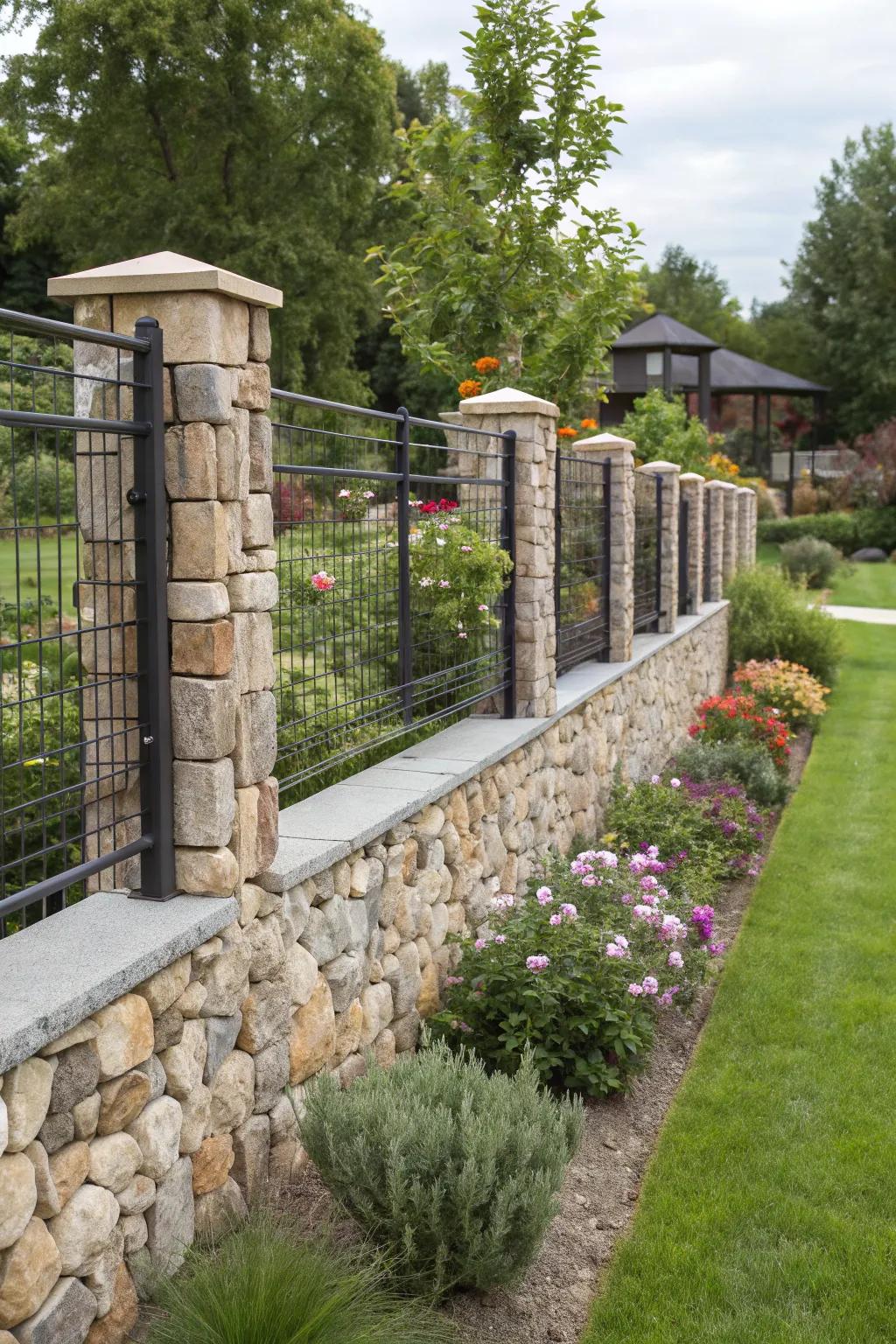 A fusion of rustic and modern styles can create a captivating stone fence design.