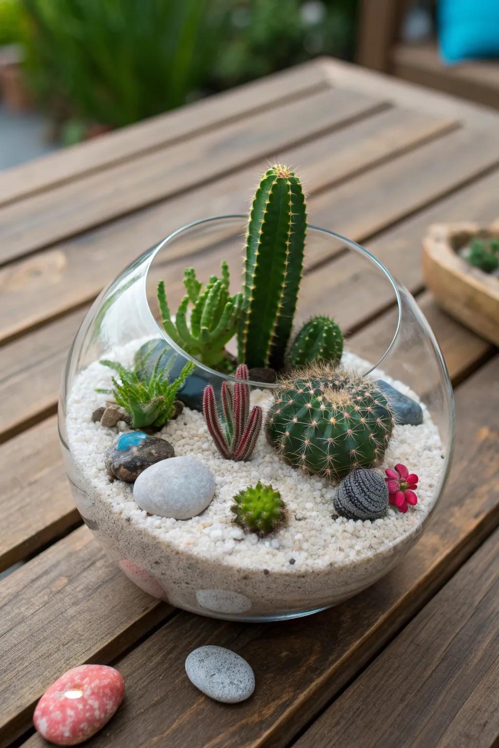 A cactus terrarium is a miniature desert masterpiece.
