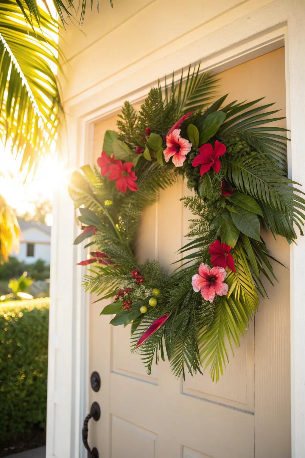 Bring the tropics to your door with a lively wreath.