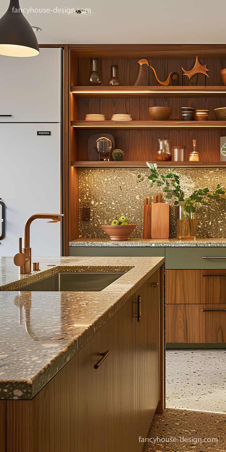 A kitchen remodel showcases natural wood cabinets.