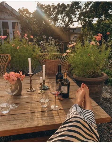 Backyard Bliss: Black and White Striped Maxi Skirt and a Glass of Wine