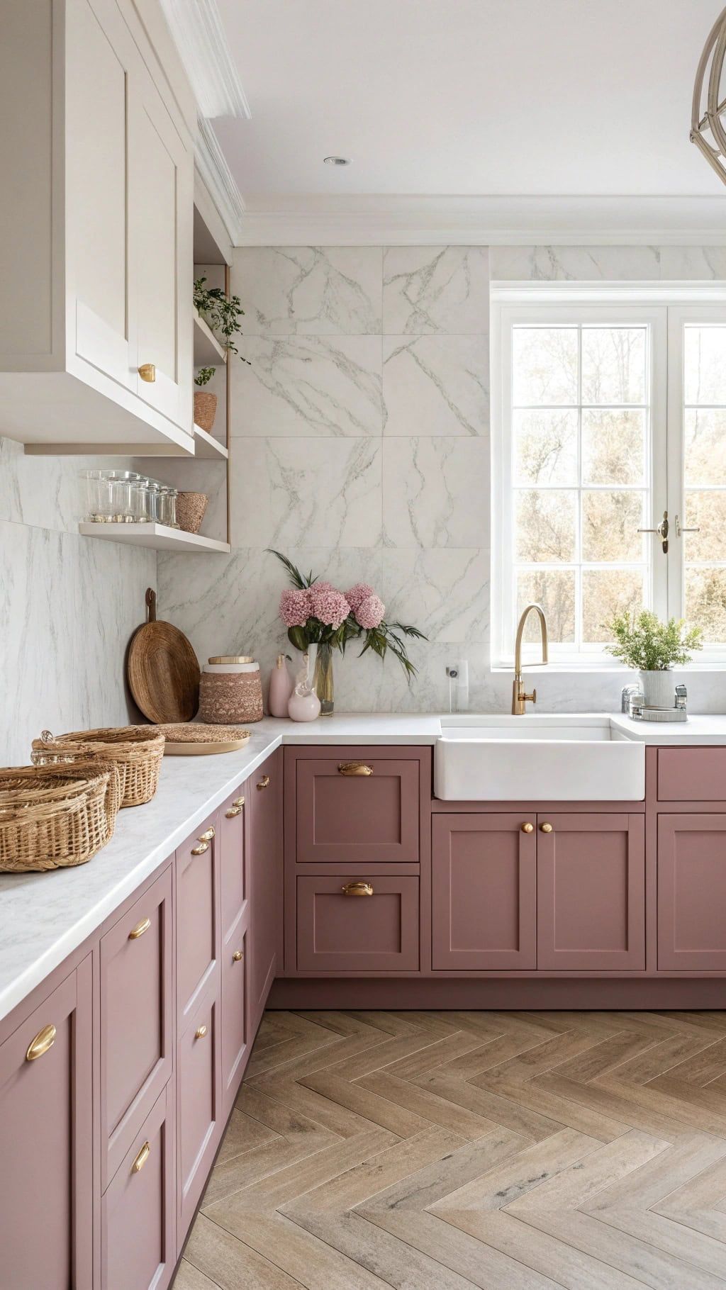 Blush Pink Kitchen: Marble & Modern Charm