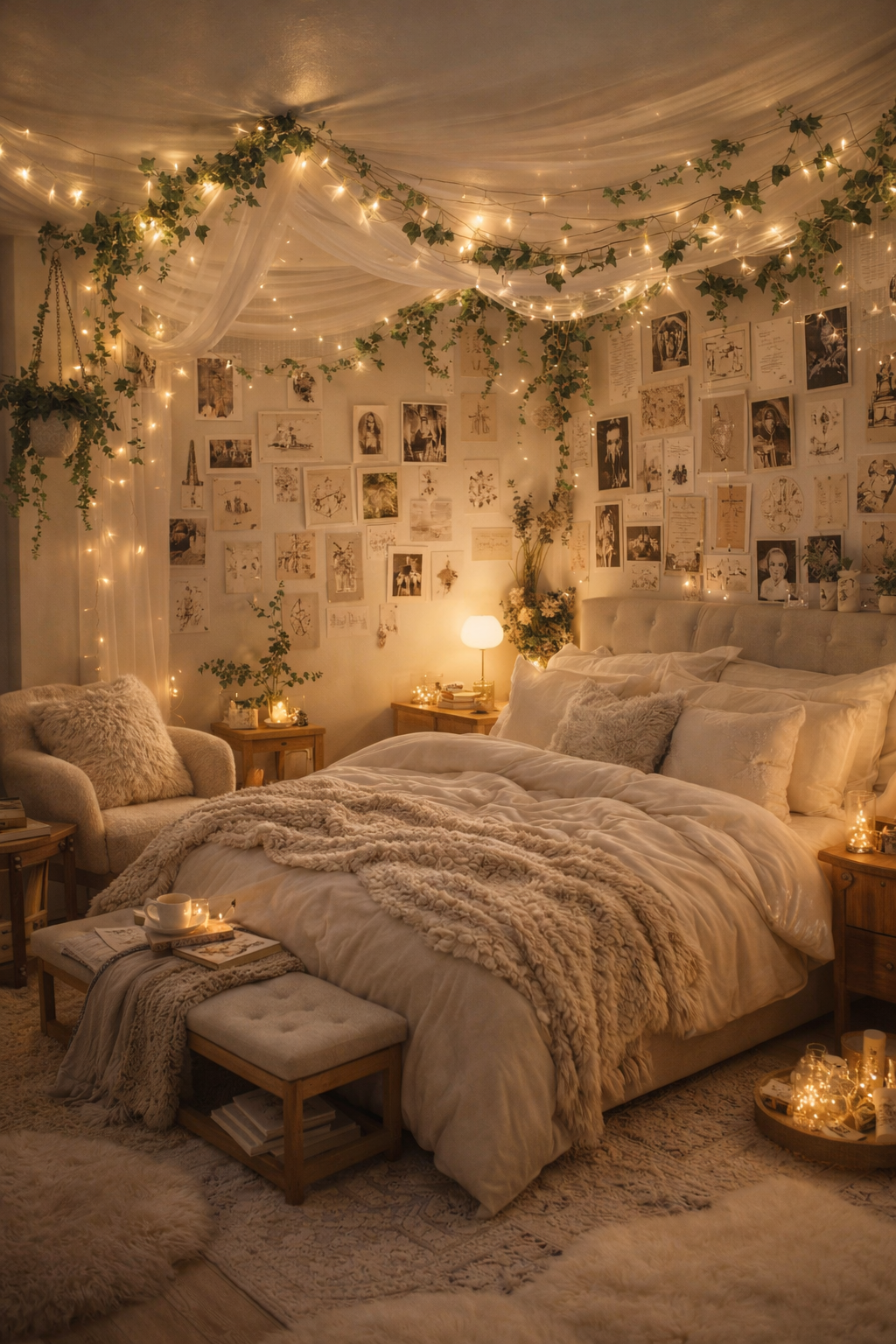 Cozy Glow: Bedroom Decor with Warming Lights