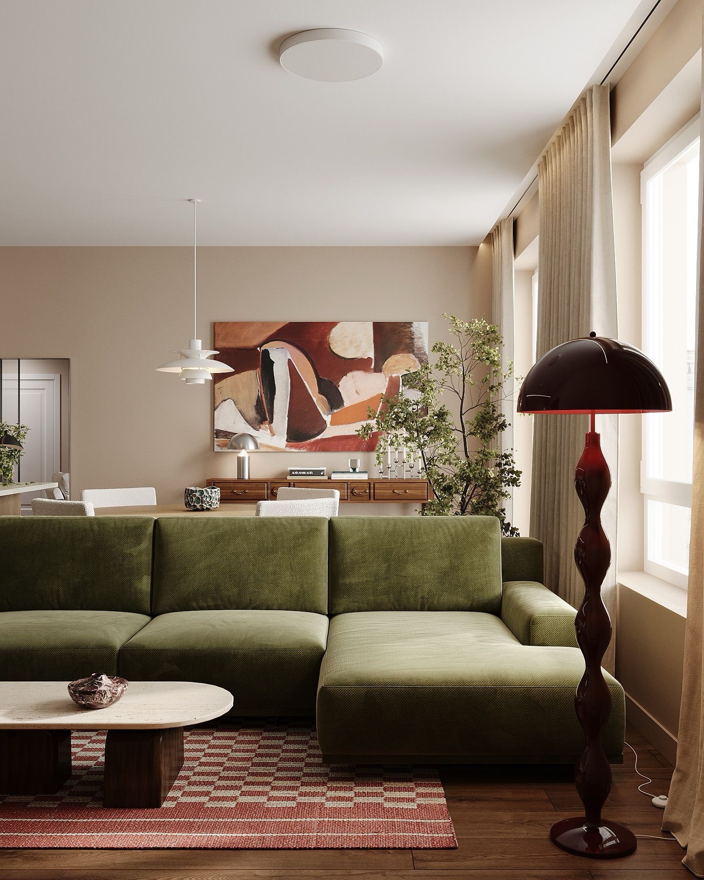 Cozy Green Sofa: Mid-Century Living Room Ideas