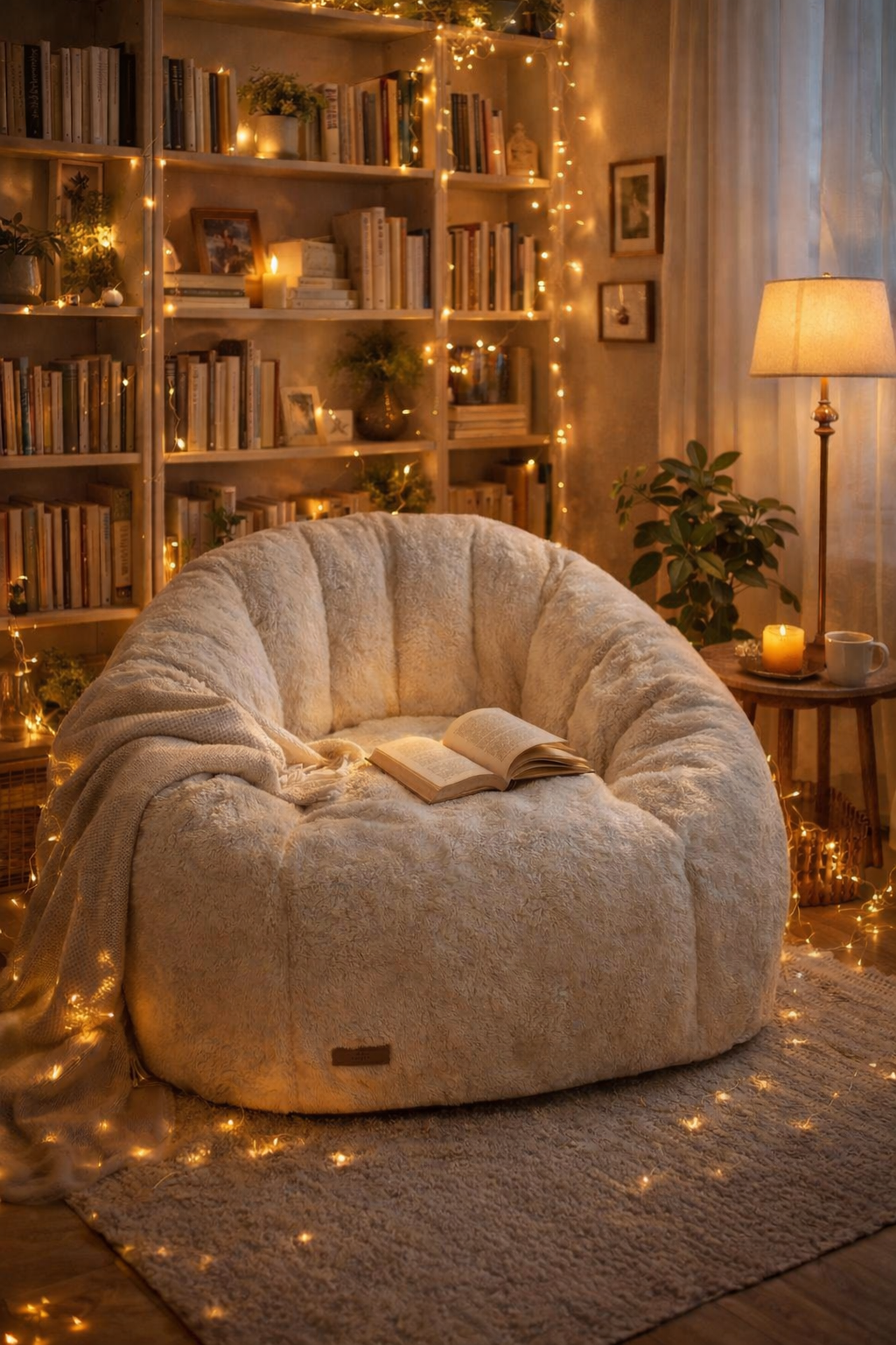 Cozy Reading Nook, aesthetic, warm ambience, fairy lights!