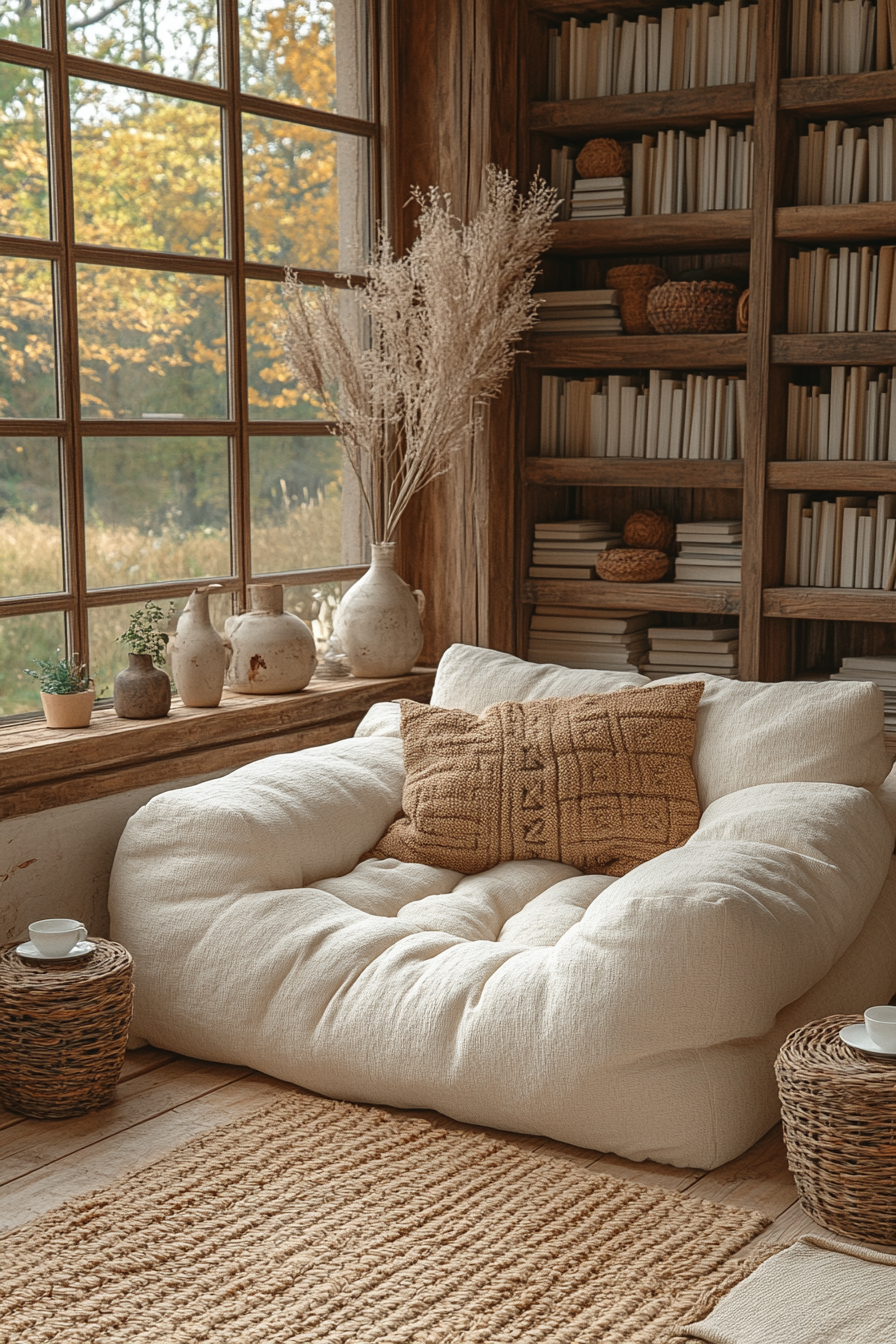 Cozy Reading Nook in Sunlit Living Room