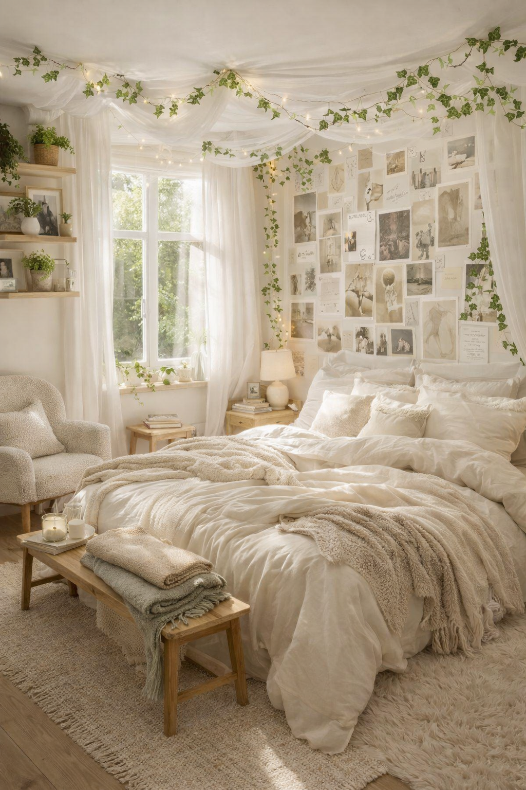 Dreamy Cozy Bedroom Aesthetic in Natural Daylight | Soft Girl Room Inspo l AI generated