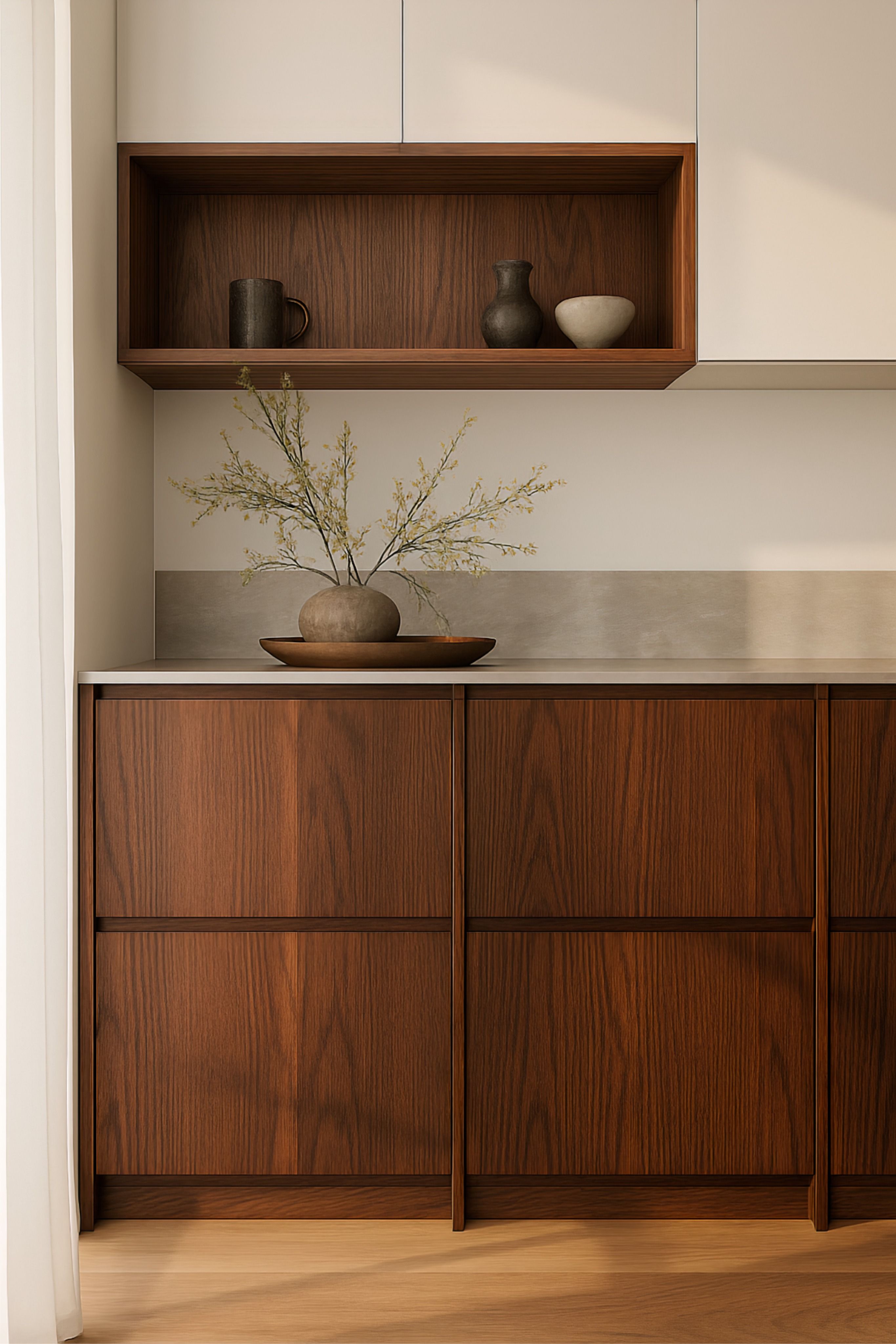 Japandi Kitchen with American Walnut Veneer Cabinets
