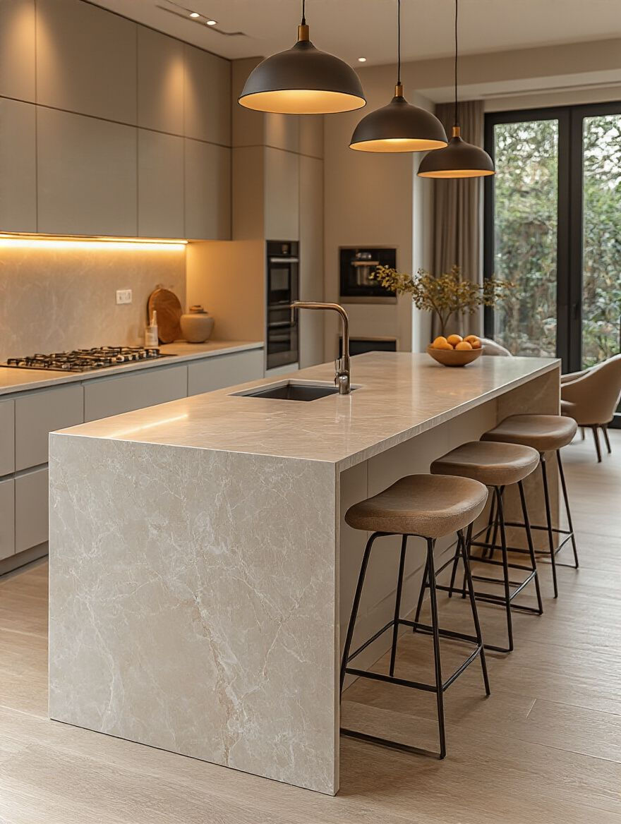 Modern Marble Kitchen with Stone Island