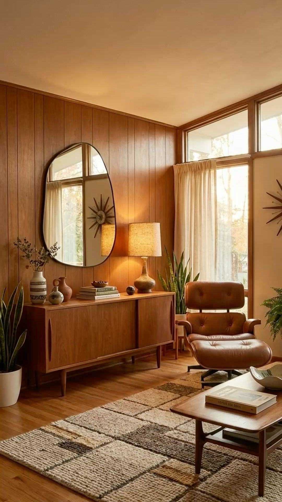 Organic mid century style living room I Organischer Spiegel