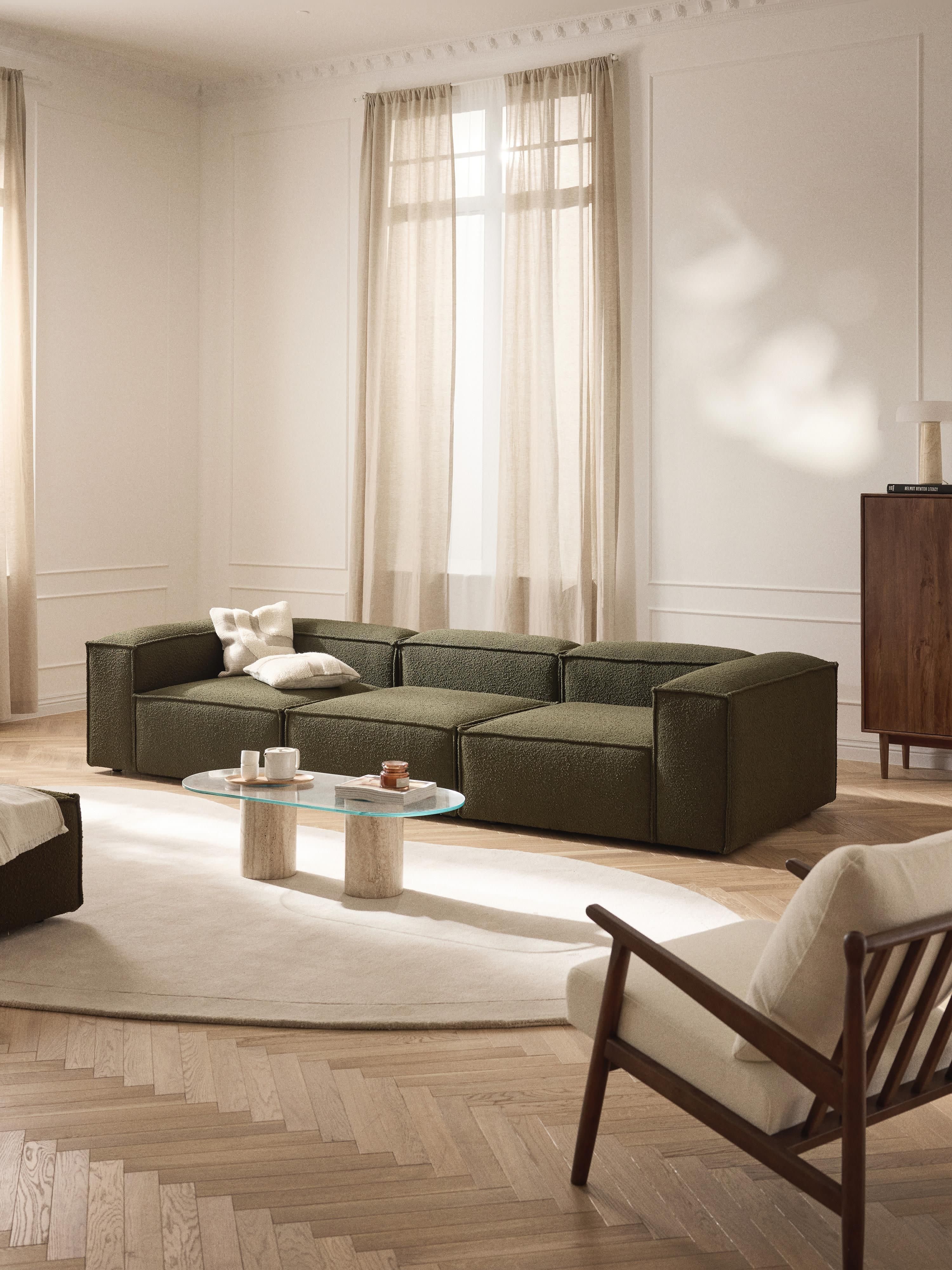 Westwing Collection Modulares Sofa Lennon (4-Sitzer) aus Bouclé Grün