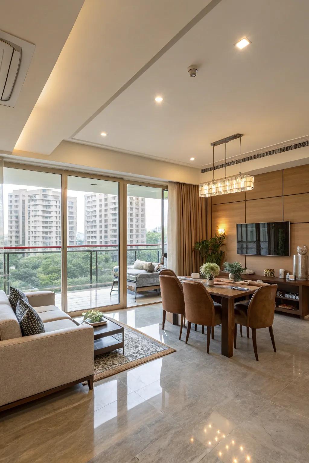 Expansive layouts present a fluid fusion of dining and lounge areas.