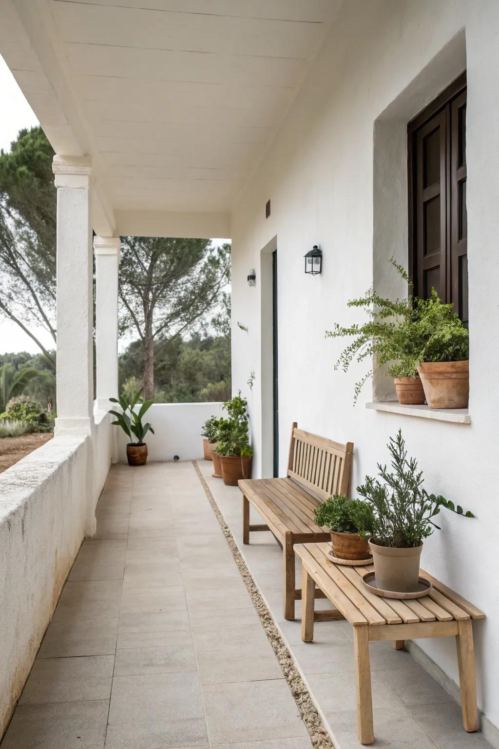 A minimalist front porch creates a serene and modern vibe.