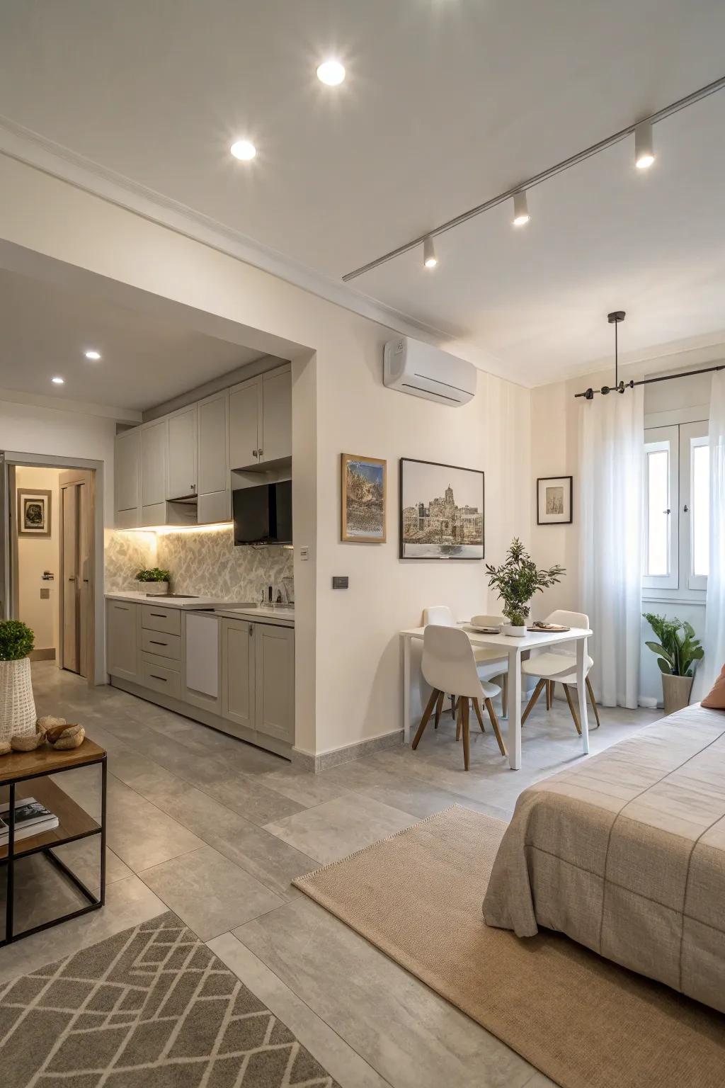 Open designs make studio apartments feel more spacious and free-flowing.