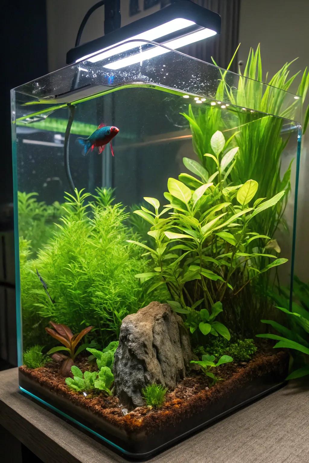 Morph your tank into a verdant sanctuary brimming with vibrant flora.