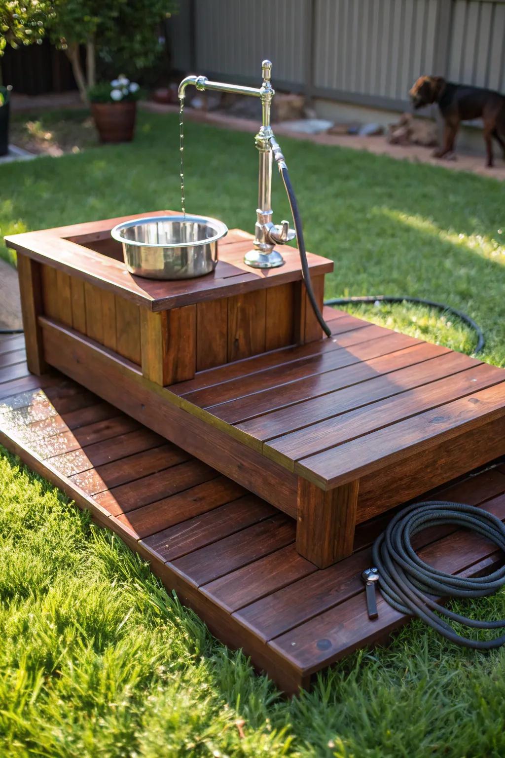 Raise your pup's bath time experience with a carefully crafted wooden wash station.