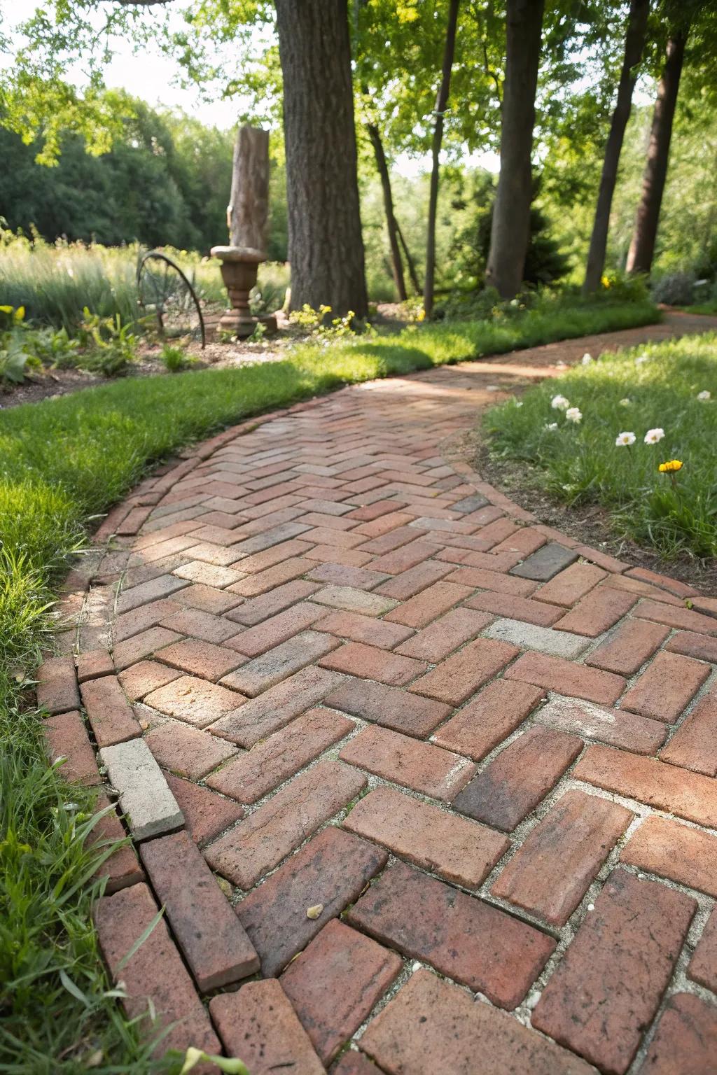 Step into classic charm with a timeless brick paver walkway, where simplicity meets natural beauty.