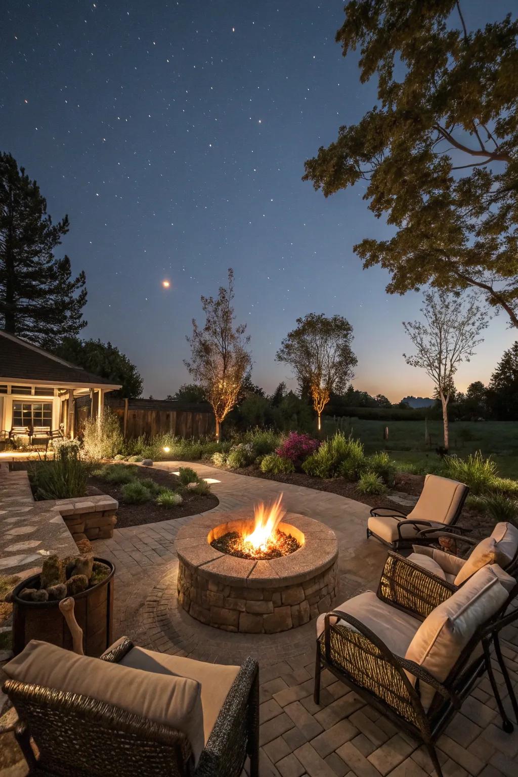 Craft a welcoming nook in your backyard with a fire pit, ideal for gathering with loved ones.