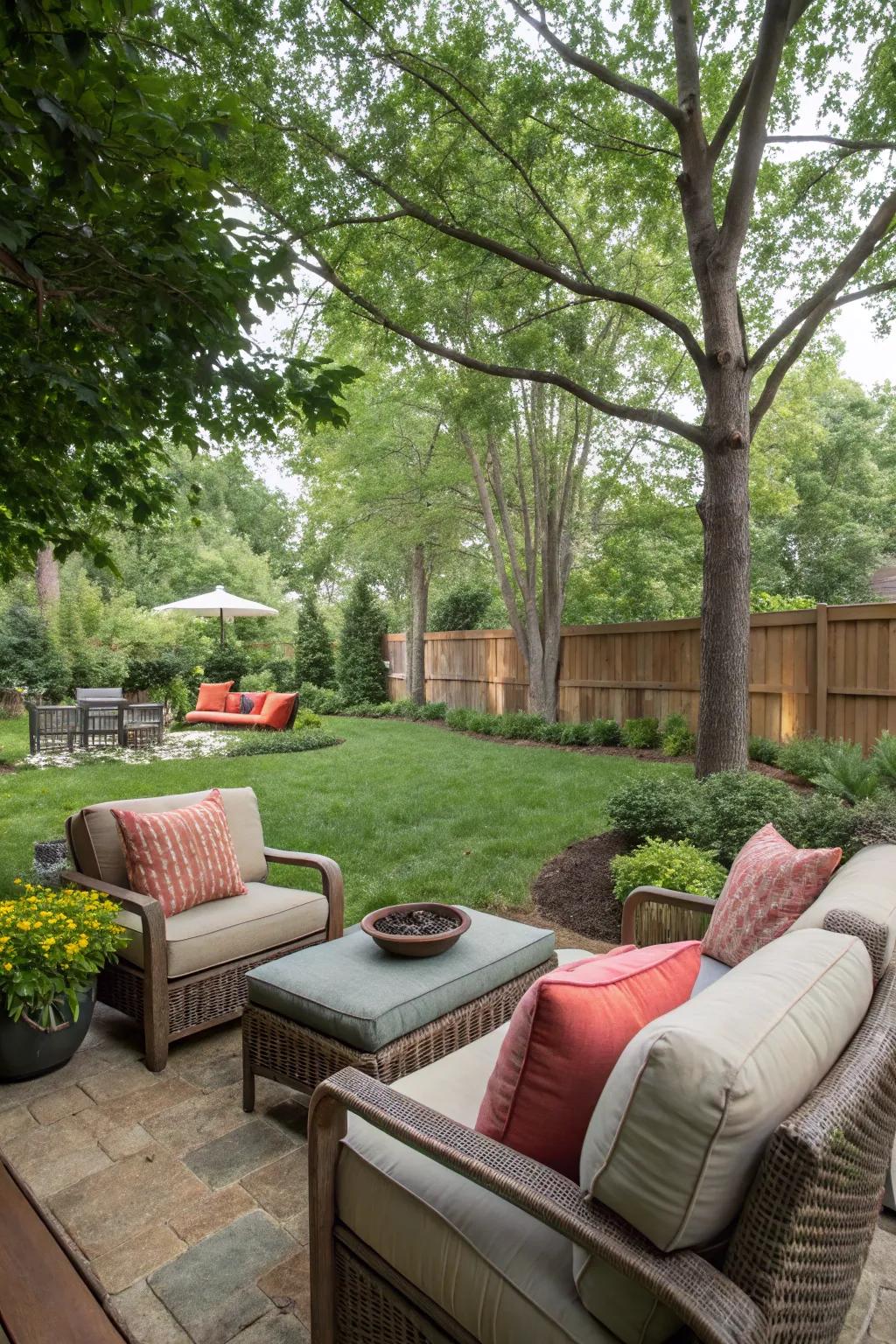 A comfortable seating area turns any backyard into an inviting getaway.