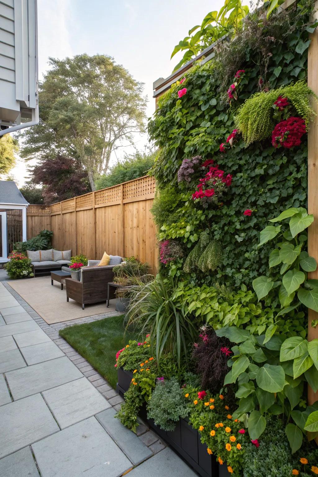 A verdant wall infuses any backyard with renewed energy.