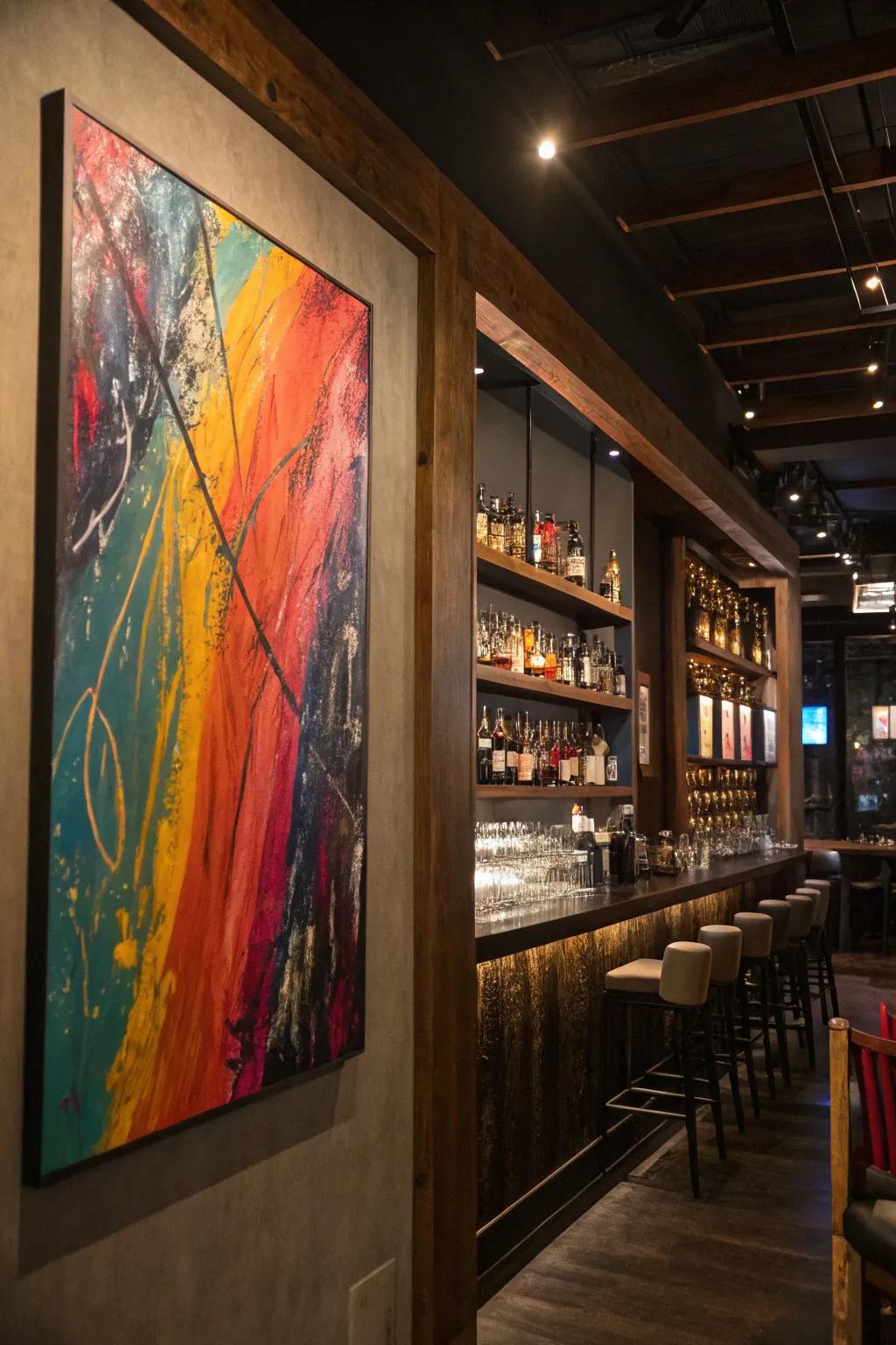 Abstract art adds a dash of modern creativity to any bar atmosphere.