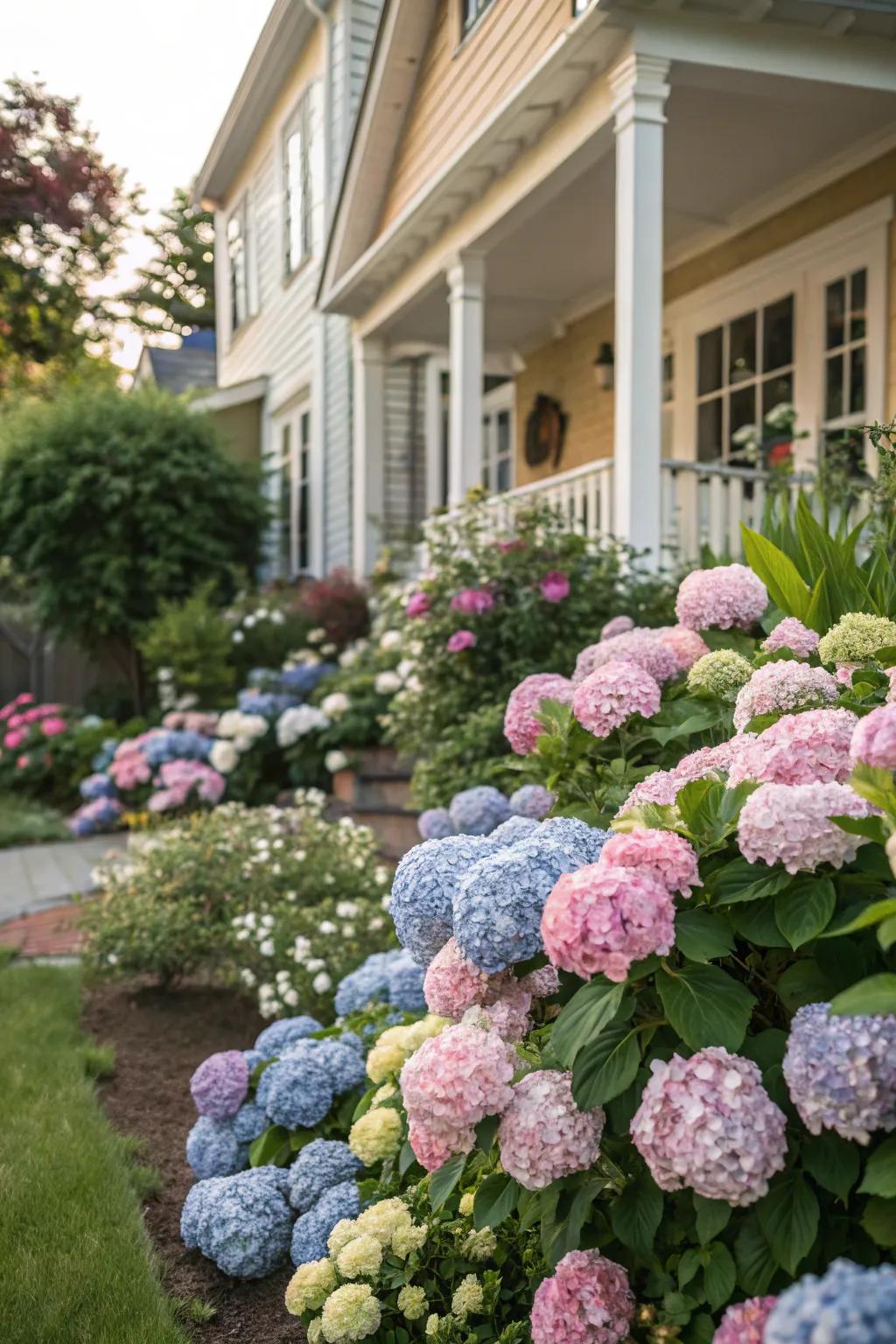 Hydrangeas deliver a vibrant spectacle of color and texture for your home's entryway.