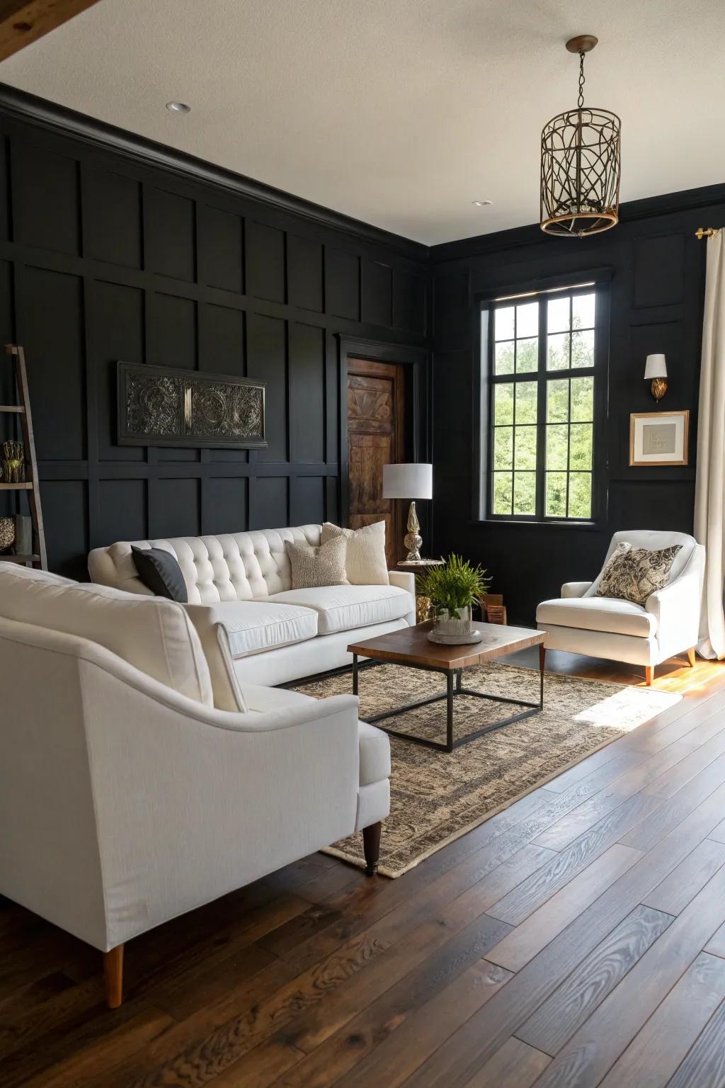 Dynamic color contrasts create a visually appealing living room.