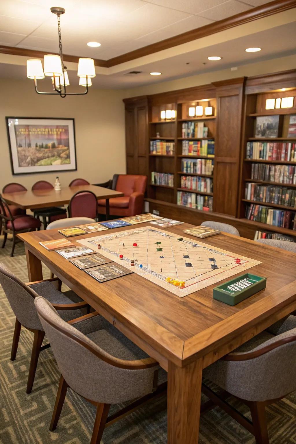 A spacious game table ready for a night of fun and excitement.