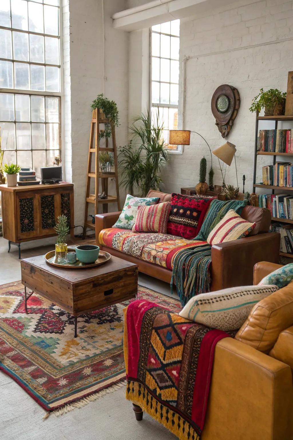 A varied furniture selection transforms your loft into a charming bohemian getaway.