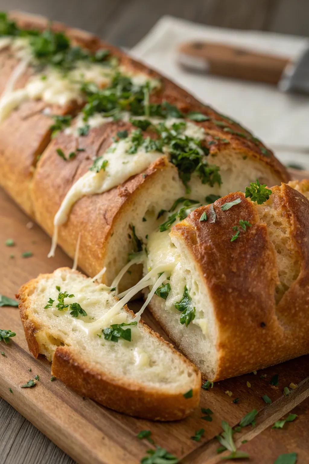A mouthwatering stuffed herb bread, perfect for sharing.