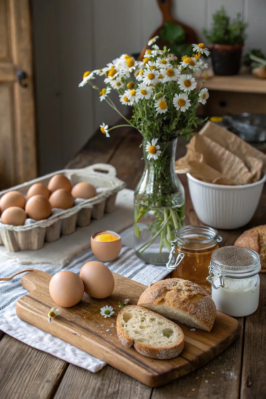 The rustic allure of a countryside breakfast setup.