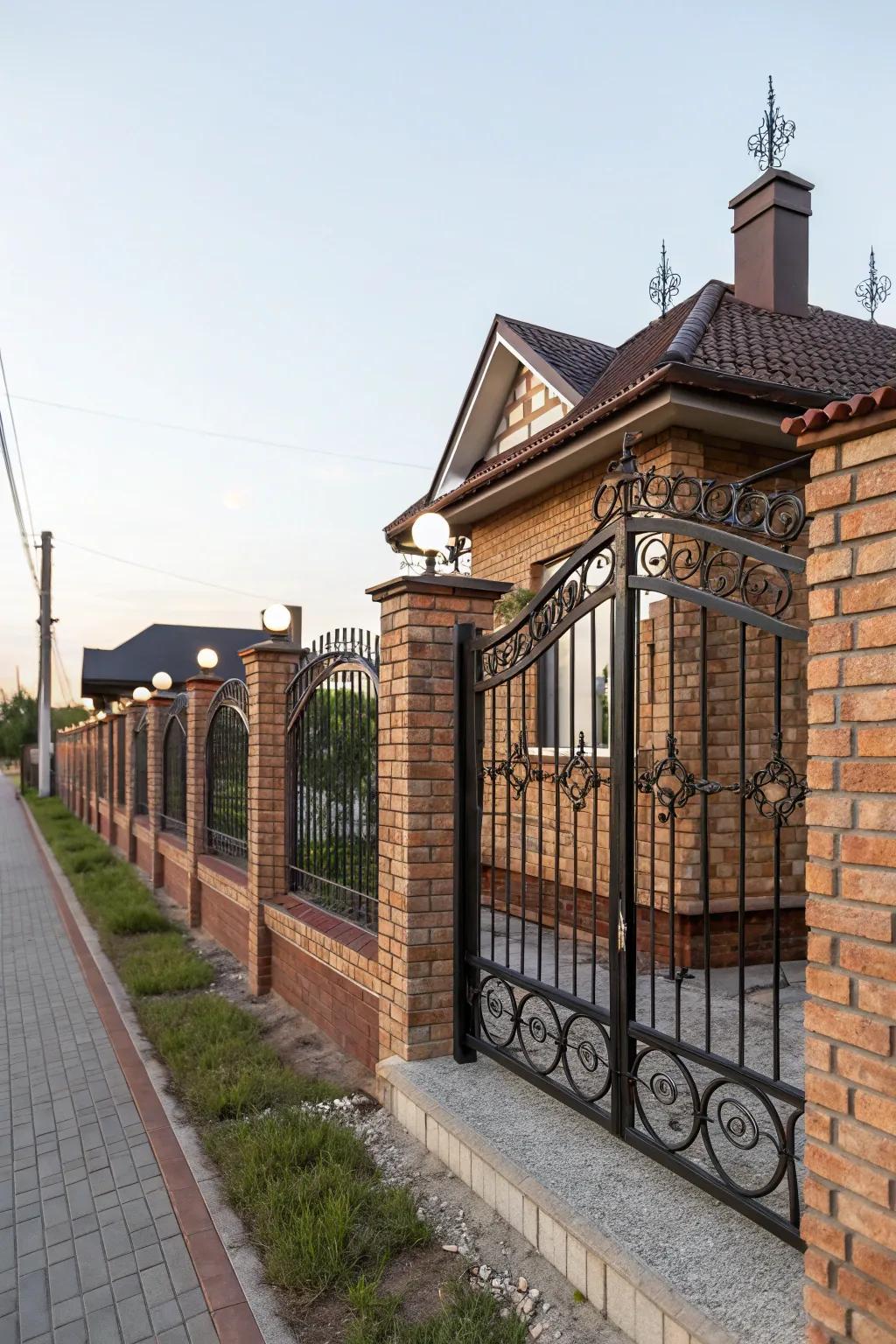 Sophisticated fusion of brick and iron for an upscale aesthetic.