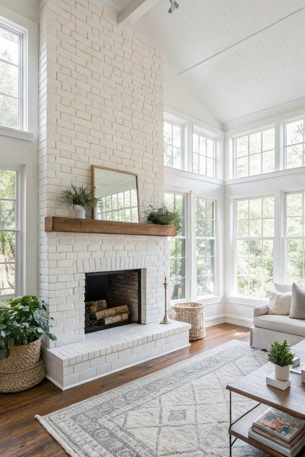 A white fireplace effortlessly brings a modern feel to any living space.