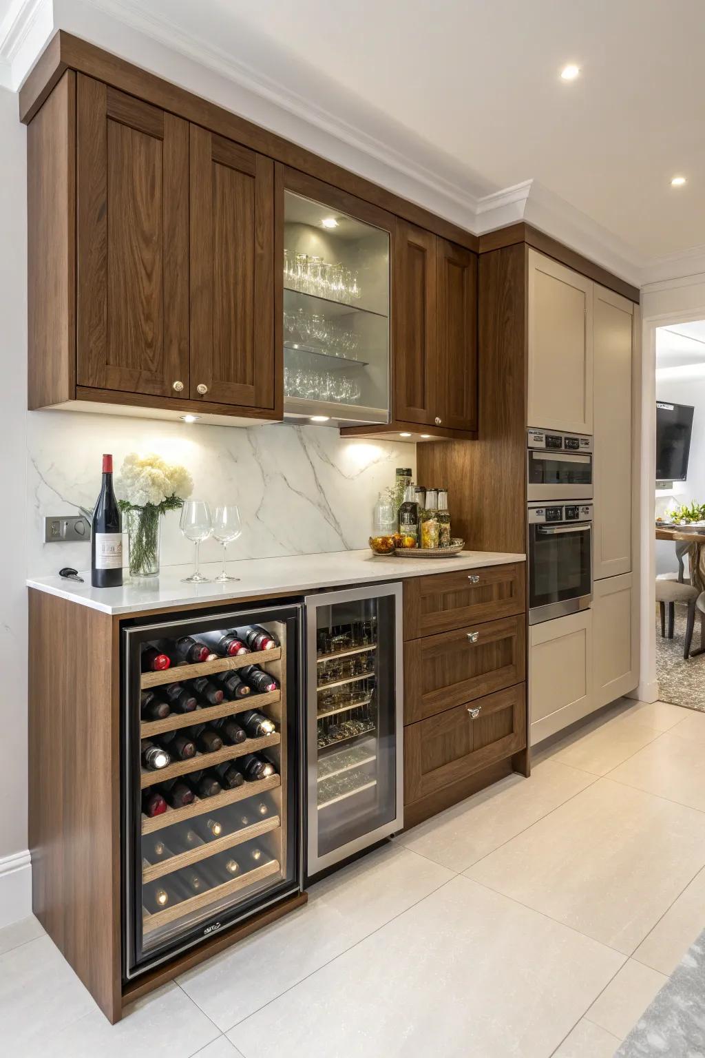 Achieve a cohesive kitchen aesthetic by integrating a beverage cooler with your cabinetry.