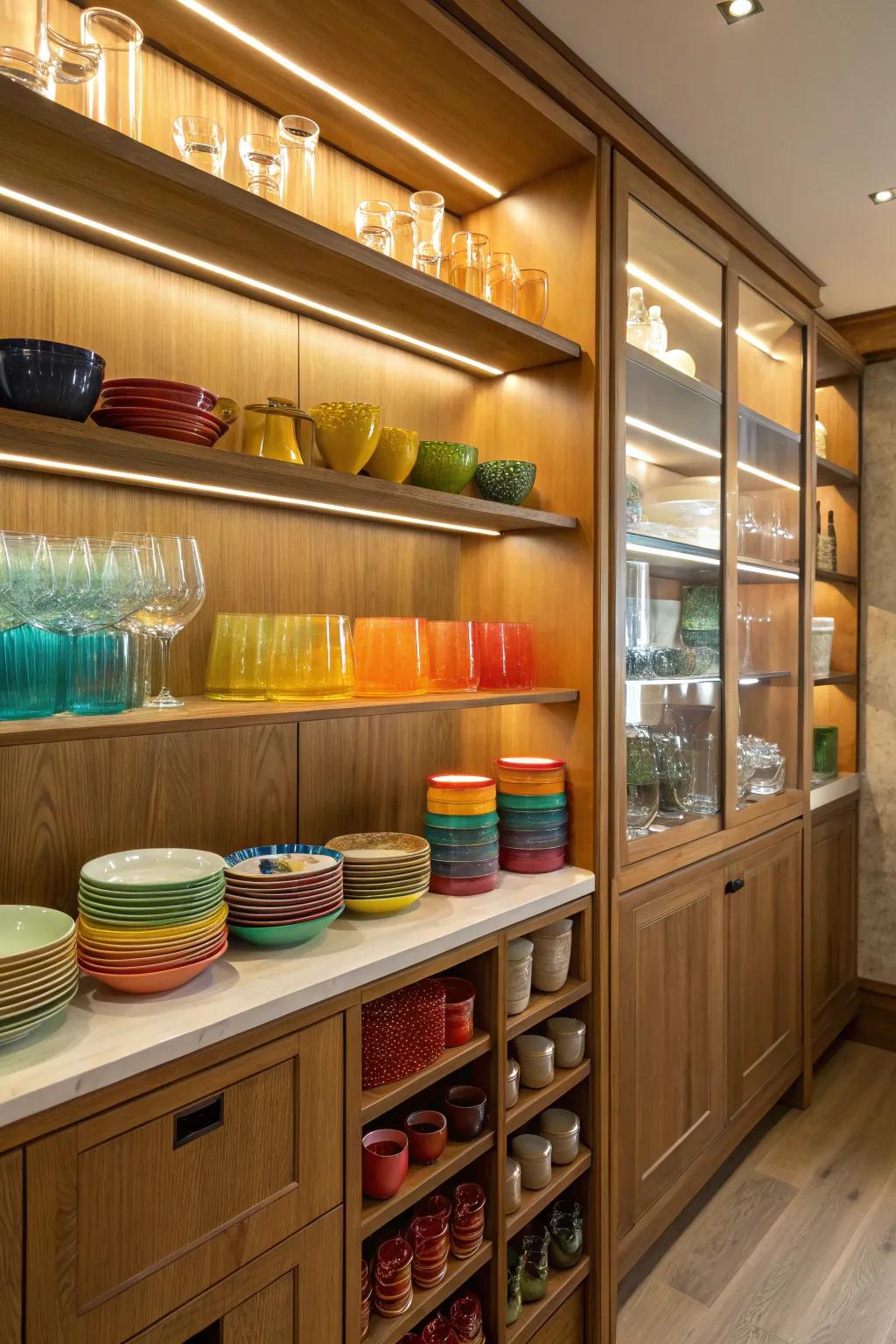 Open shelves infuse charm and practicality into this pantry.