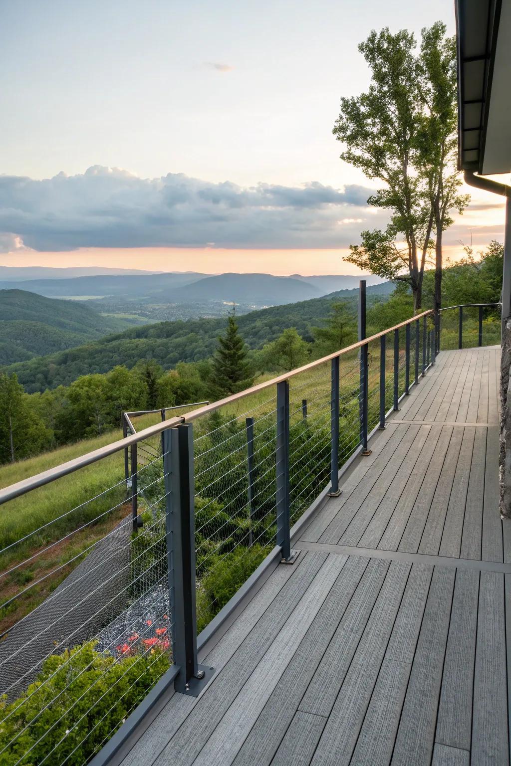 Cable railing deck presenting panoramic views