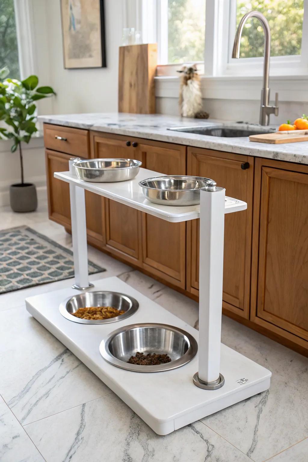 Elevated feeding stations provide sophistication and support better digestion.