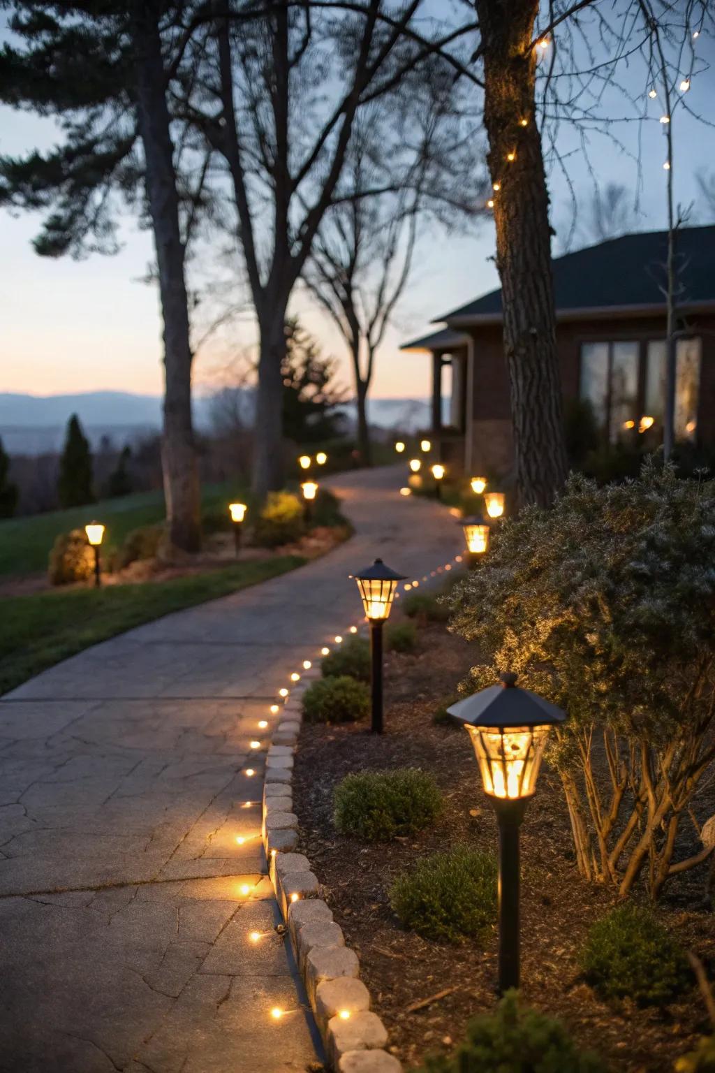 Solar-powered lights turn your driveway into a welcoming beacon.