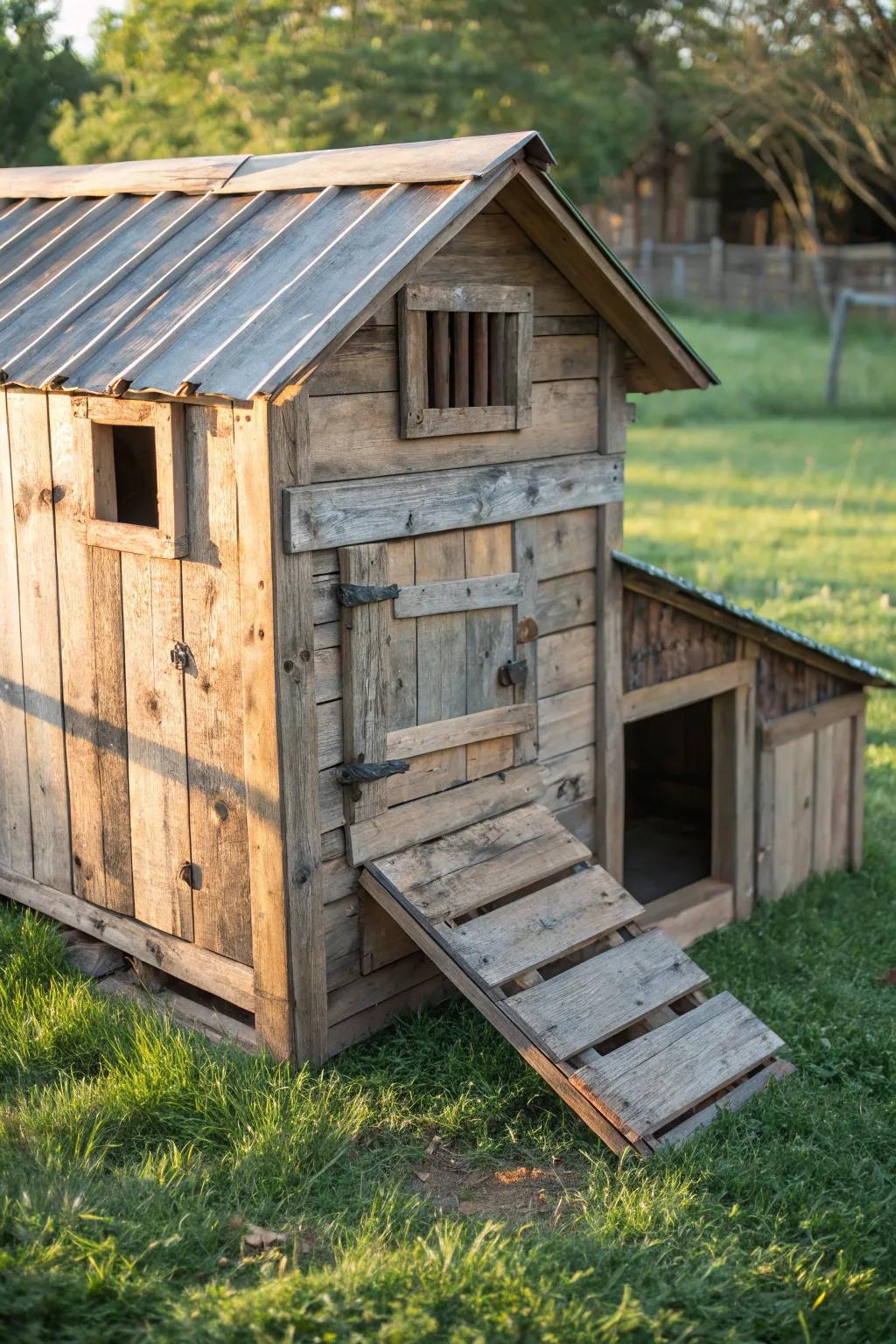 Crafted with character: A rustic farmhouse chicken coop that brings timeless charm to your backyard.
