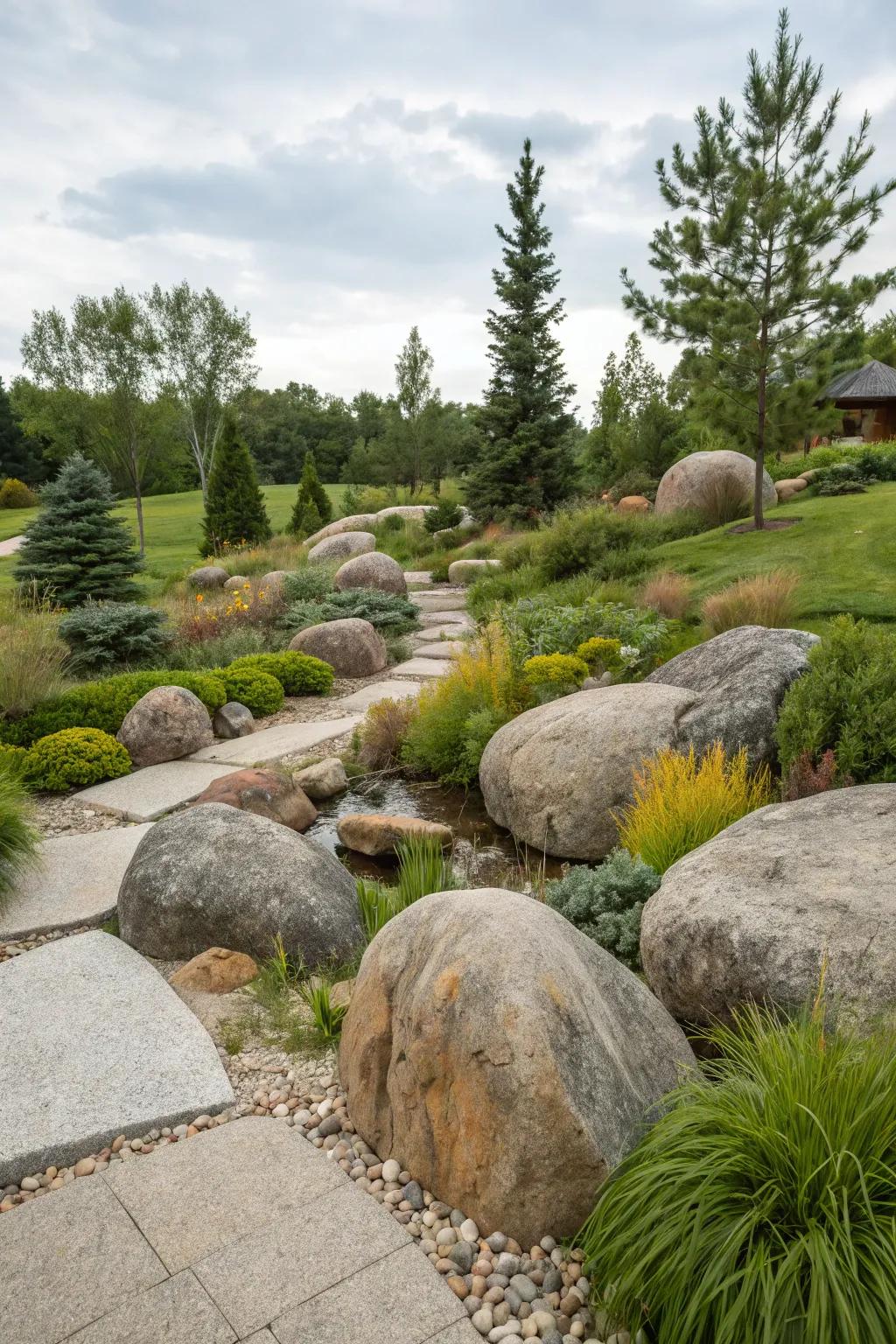 Natural stone elements create a rugged and authentic Colorado feel in your garden.