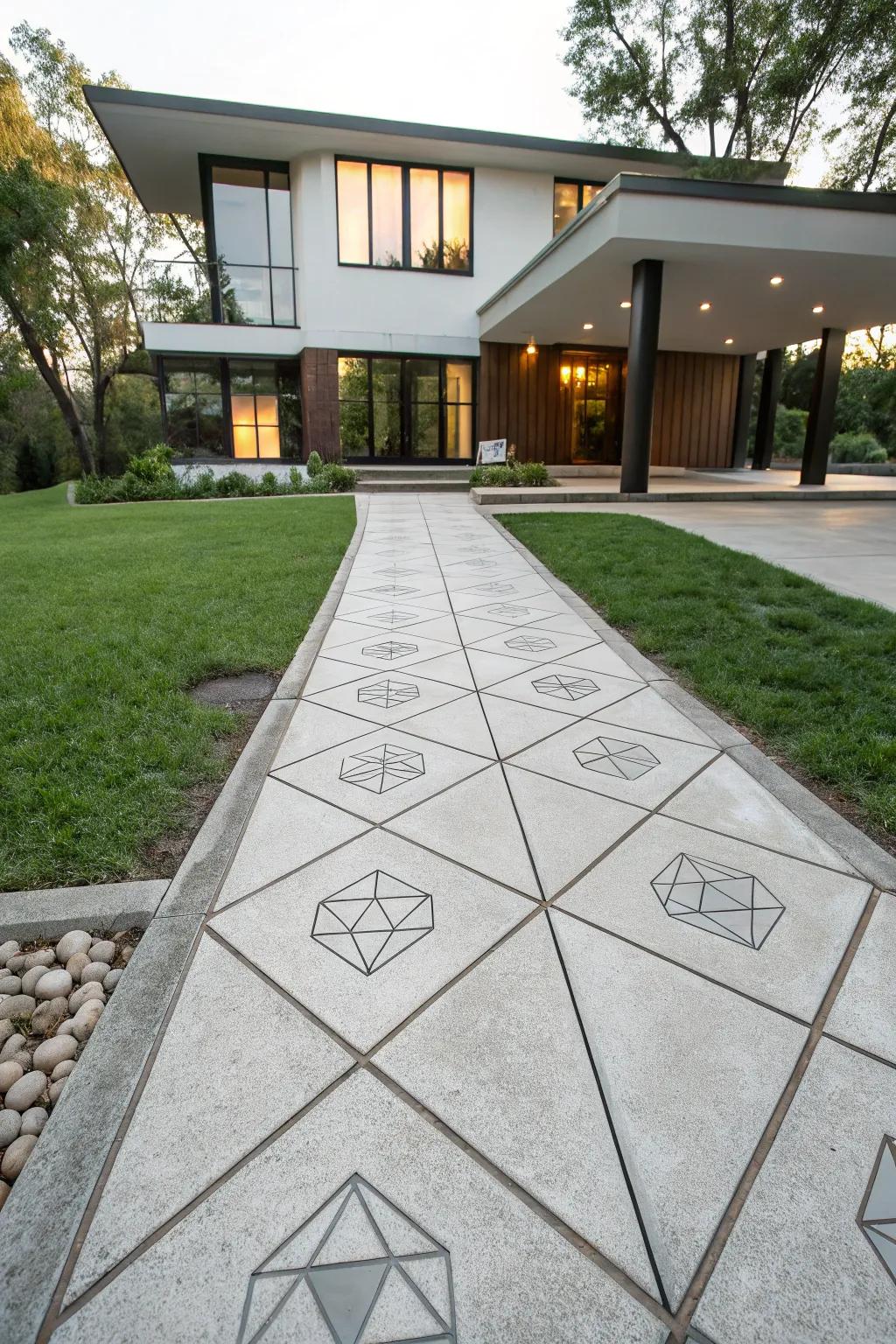 Geometric patterns bring visual flair to any concrete walkway.