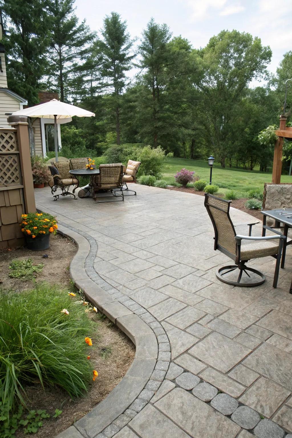 Stamped patterns can mimic the beauty of natural stone on your patio.