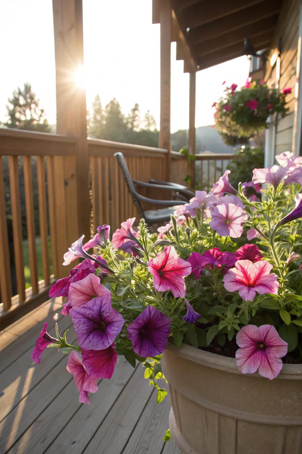 Petunias reveling in the warmth of the summer sun.