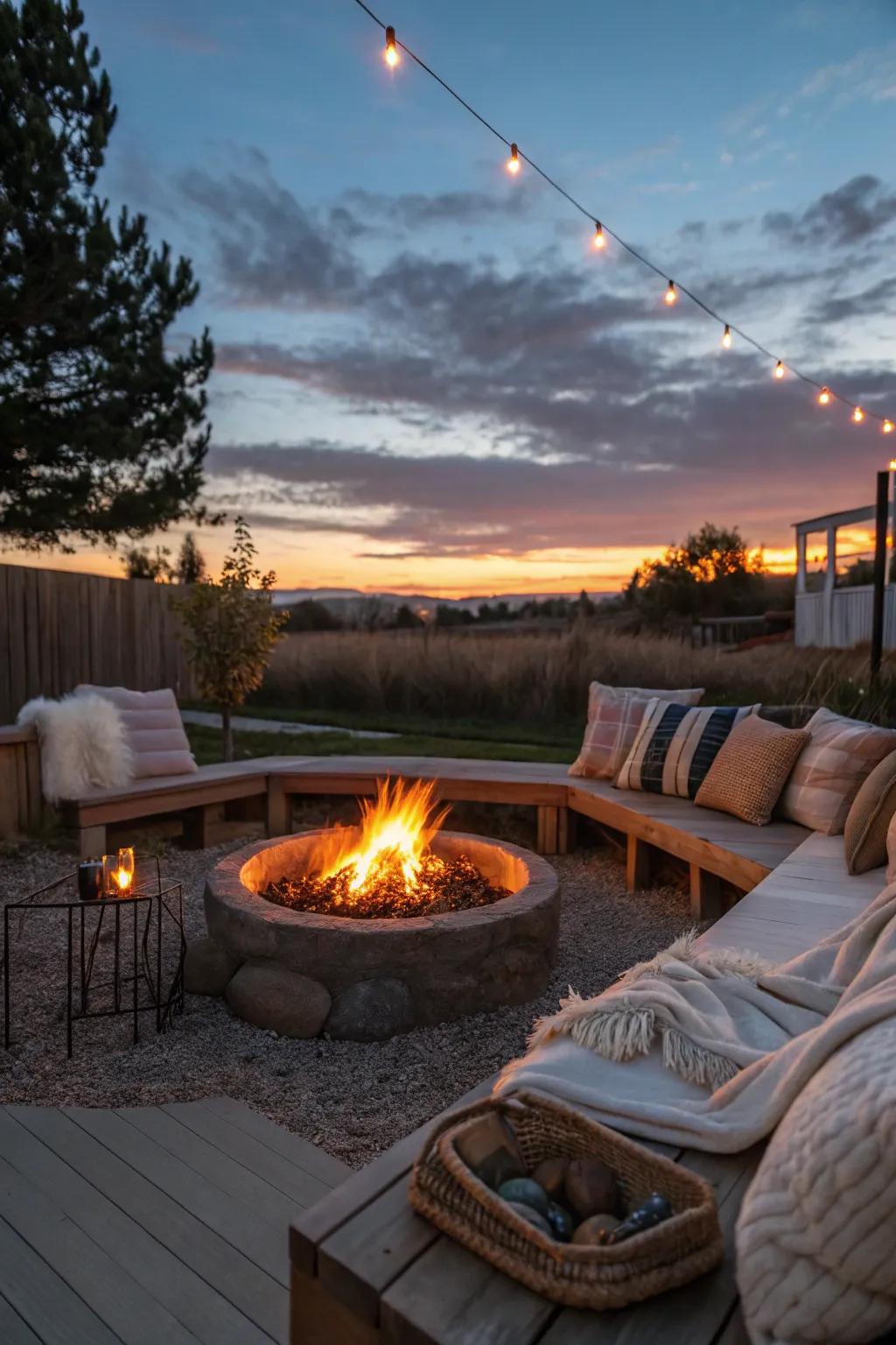 A charming fire pit setting is ideal for evening gatherings.