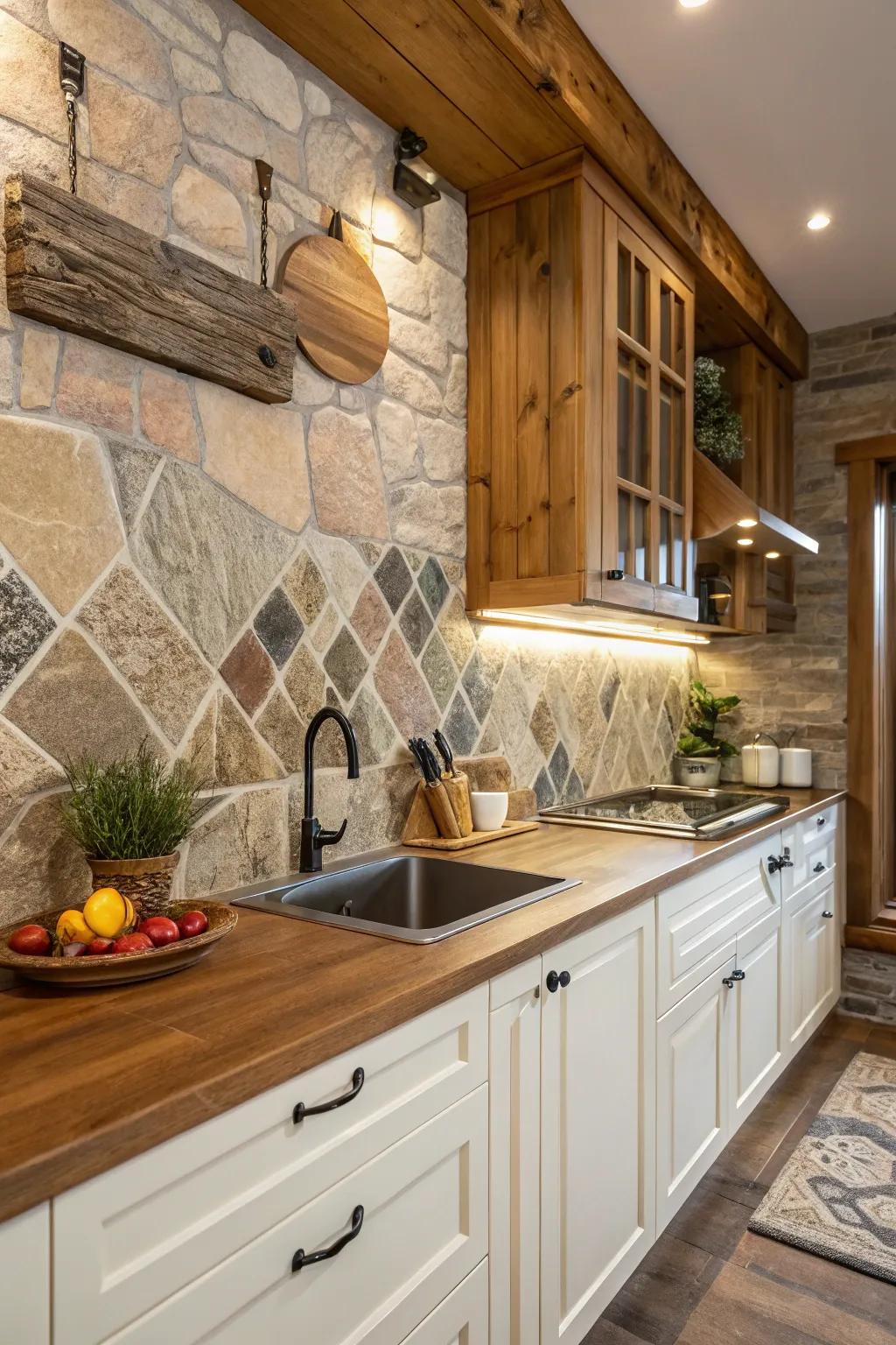 Backsplashes of natural stone bring an everlasting touch of sophistication to any kitchen.