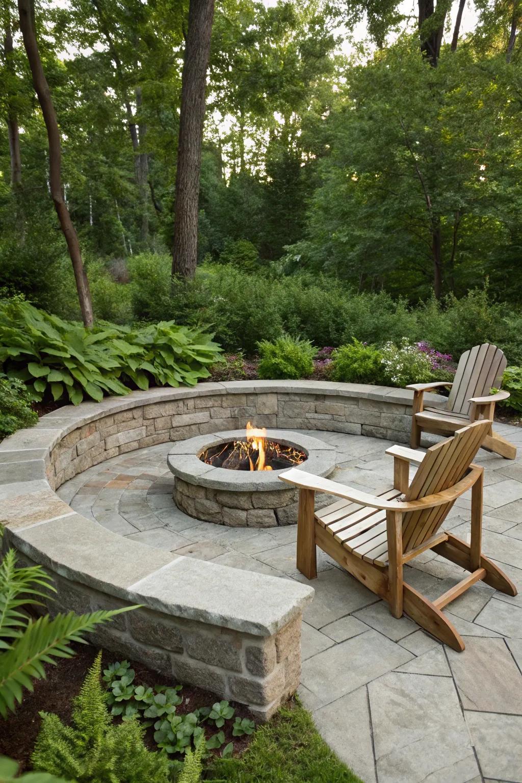 Stone-encircled fire pits introduce a natural, timeless essence to any outdoor sanctuary.